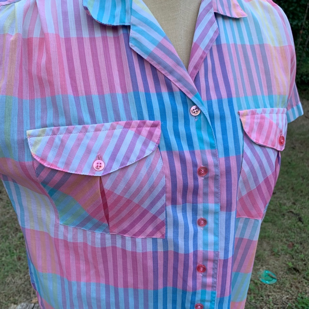 Short Sleeve Stripe and Plaid Button-Up - Picture 3 of 8